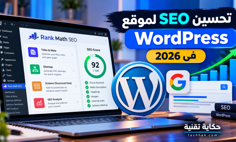 تحسين SEO لموقع WordPress في 2026 باستخدام إضافة Rank Math وأدوات Google لتحسين محركات البحث وظهور الموقع في نتائج البحث
