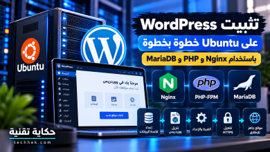 تثبيت WordPress على Ubuntu باستخدام Nginx وPHP-FPM وMariaDB، مع توضيح إعداد قاعدة البيانات وتشغيل ووردبريس وتأمين الموقع باستخدام HTTPS.